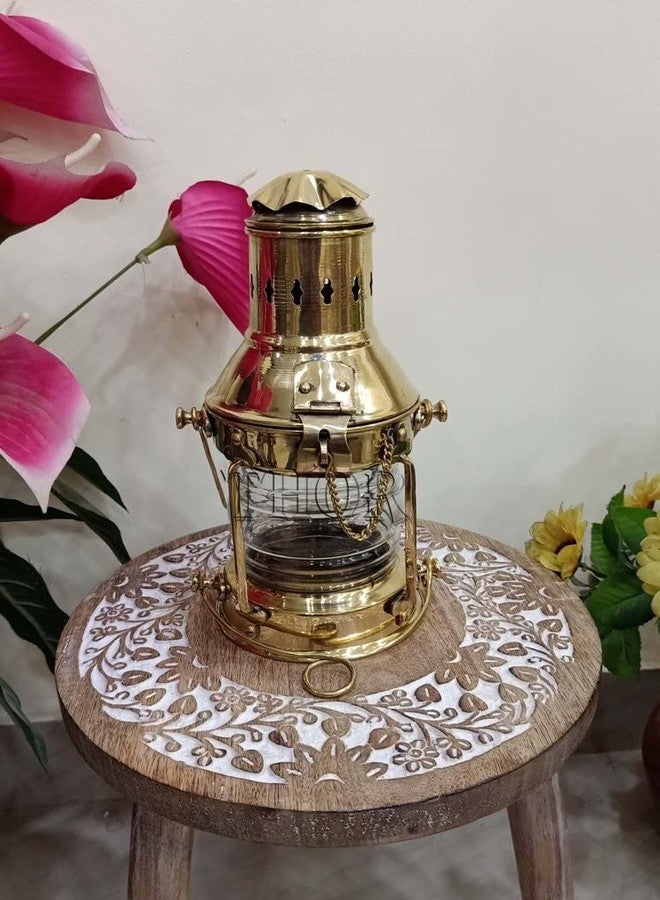 THOR INSTRUMENTS مصباح زيتي نحاسي بحري - فانوس معلق مزخرف - مصباح سفينة بحرية - مصباح زيتي نحاسي عتيق - فانوس سفينة بحرية - ديكور منزلي ريفي عتيق - هدايا - Image 3